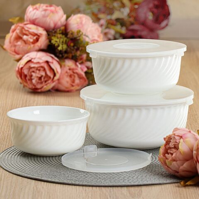 Салатник стеклокерам, кругл, 3 шт, 19,16,14 см, с крыш, Белый, Daniks, HDW-55/66/75 292666