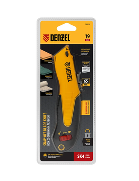 Нож Denzel 19 мм, сменное трапециевидное лезвие, SK4, алюминиевый корпус, торцевой зажим 78916