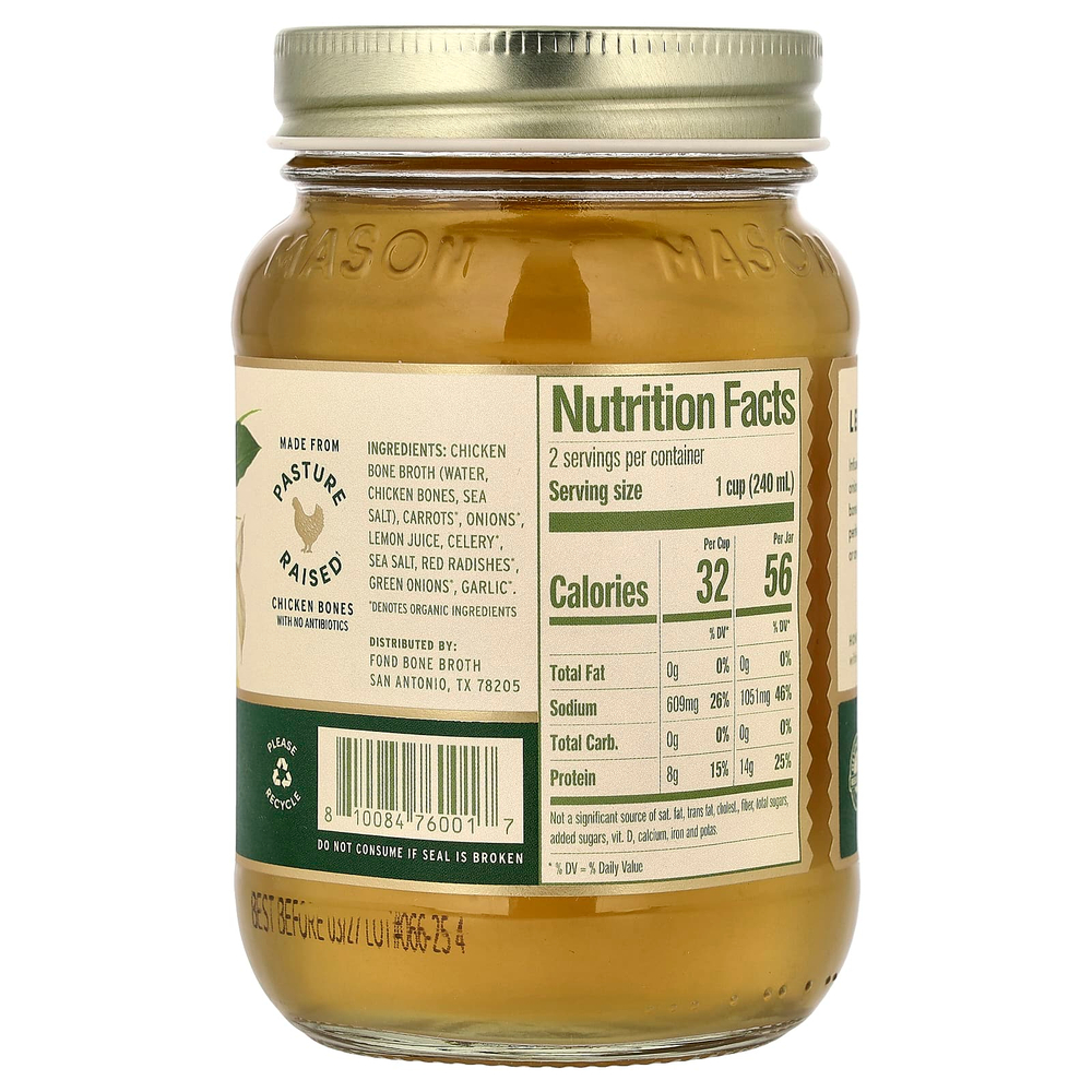 FOND Bone Broth, бульон из куриных костей, лимон и чеснок, 414 мл (14 жидк. унций)