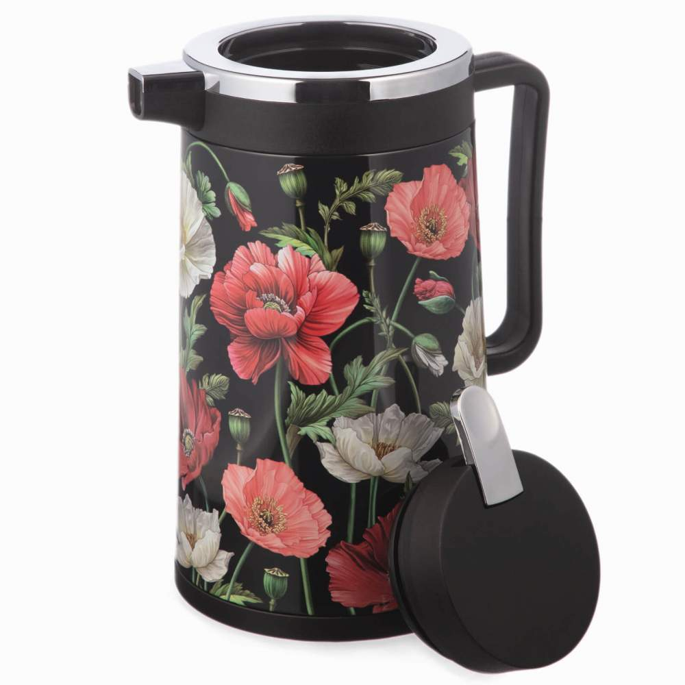 Термос 0,95л со стеклянной колбой, крышка с клапаном, серия "Маки"