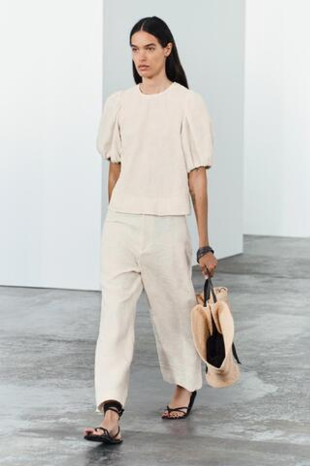 ZARA БРЮКИ-КЮЛОТЫ С ВЫШИВКОЙ — ZW COLLECTION, ЖЕЛТОВАТО-БЕЛЫЙ