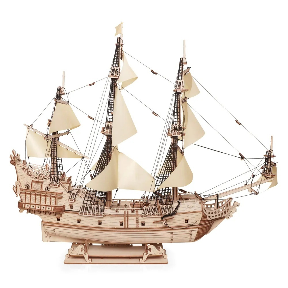 Корабль "Утренняя Звезда - 2" (Lemmo). Бежевые паруса, Сборная модель, деревянный конструктор, 3D пазл, подарки, хобби, короблестроение, судомоделизм, белые паруса