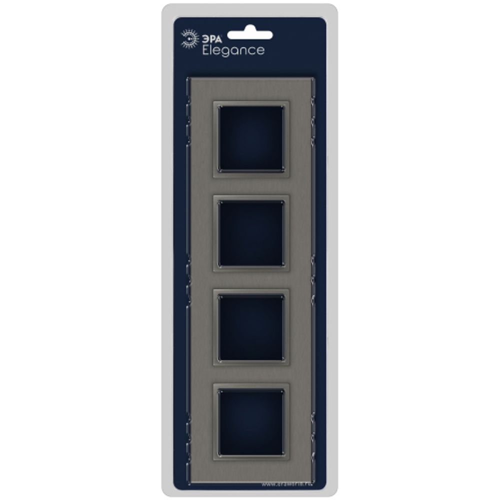 Рамка для розеток и выключателей ЭРА Elegance 14-5204-16 на 4 поста, металл, титан