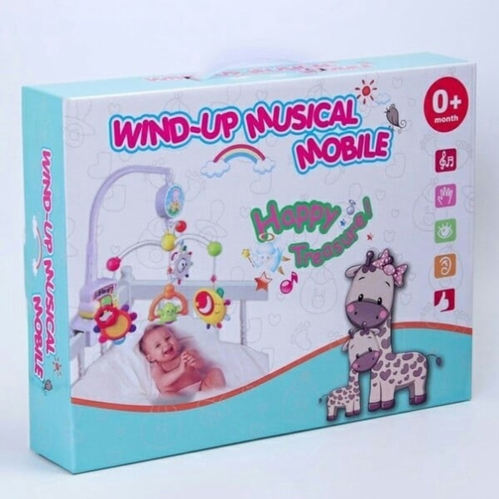 1818523/Музыкальная карусель для кроватки заводная, 4 ярких подвесных игрушки, пластик, в/к 35*7*26
