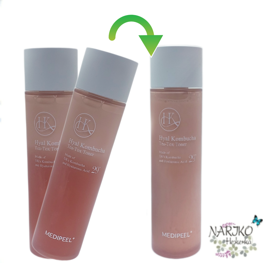 Двухфазный тонер с 70% комбучи и церамидами MEDIPEEL Hyal Kombucha Tea-Tox Toner, 150 мл.