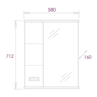 Зеркальный шкаф с подсветкой Onika БАЛТИКА Black 58.01 левый