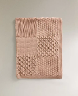 ZARA HOME ДЕТСКИЙ ПЛЕД В СТИЛЕ ПЭЧВОРК, РОЗОВЫЙ