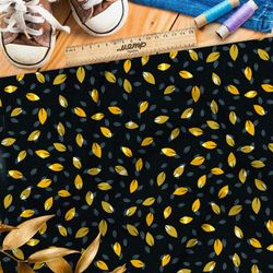 Ткань бифлекс опадающие жёлтые листья на чёрном фоне