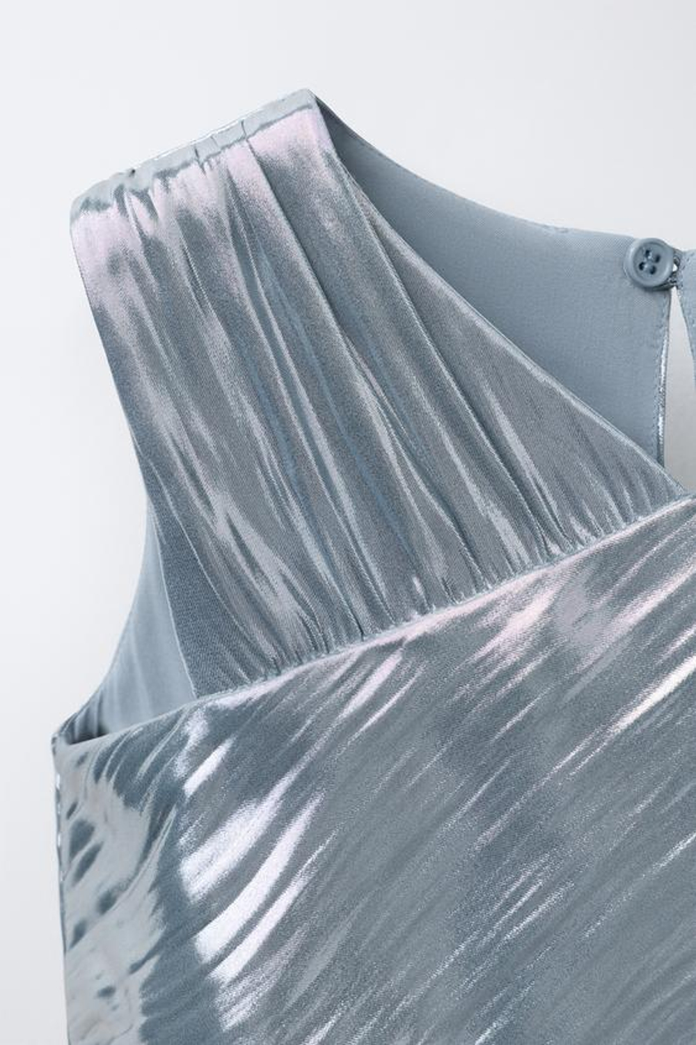 ZARA МЕТАЛЛИЗИРОВАННЫЙ ТОП С ВОЛАНАМИ, СЕРЕБРИСТЫЙ