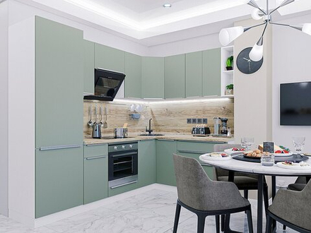 Угловая модульная кухня Фьюжн-04 Silky Mint - Белый 2140*2500/1800*600