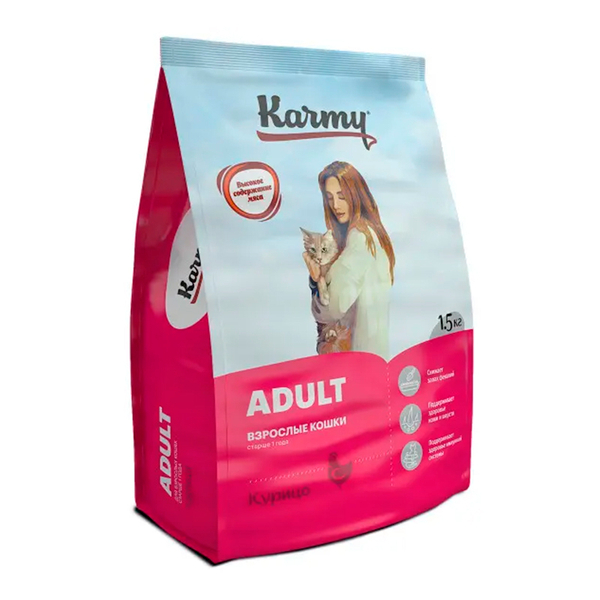 Сухой корм Karmy Adult, для взрослых кошек, с курицей, 1,5 кг