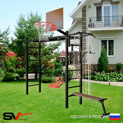 Уличная шведская стенка Sv Sport рукоход У542К (Турник/Брусья/Скамья/Со спинкой/Щит баскет/Канат/кольца/лестница)