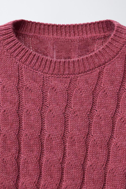 ZARA СВИТЕР С УЗОРОМ «КОСЫ», МАЛИНОВЫЙ