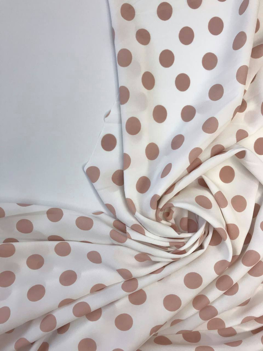 Шифон спандекс принт, горох персик на белом Пикассо