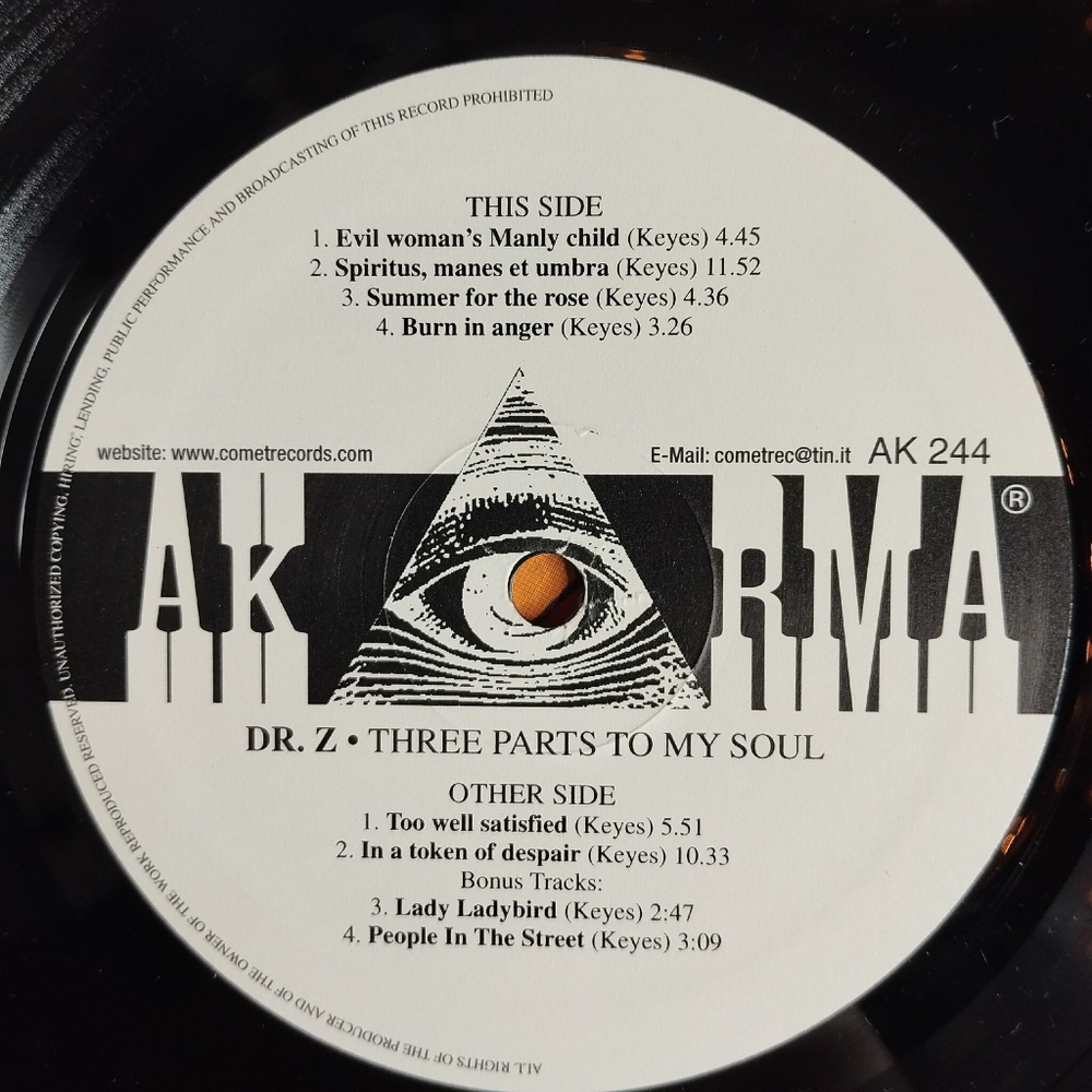 Винтажная виниловая пластинка LP Dr. Z Three Parts To My Soul (Italy 2003) Akarma