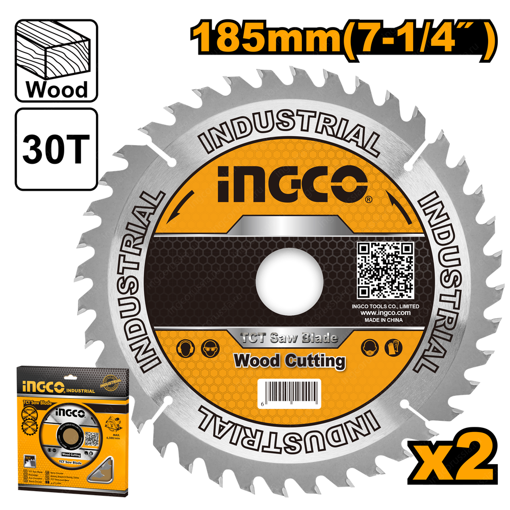 Диск пильный TCT 185 мм 2 шт INGCO TSB118510