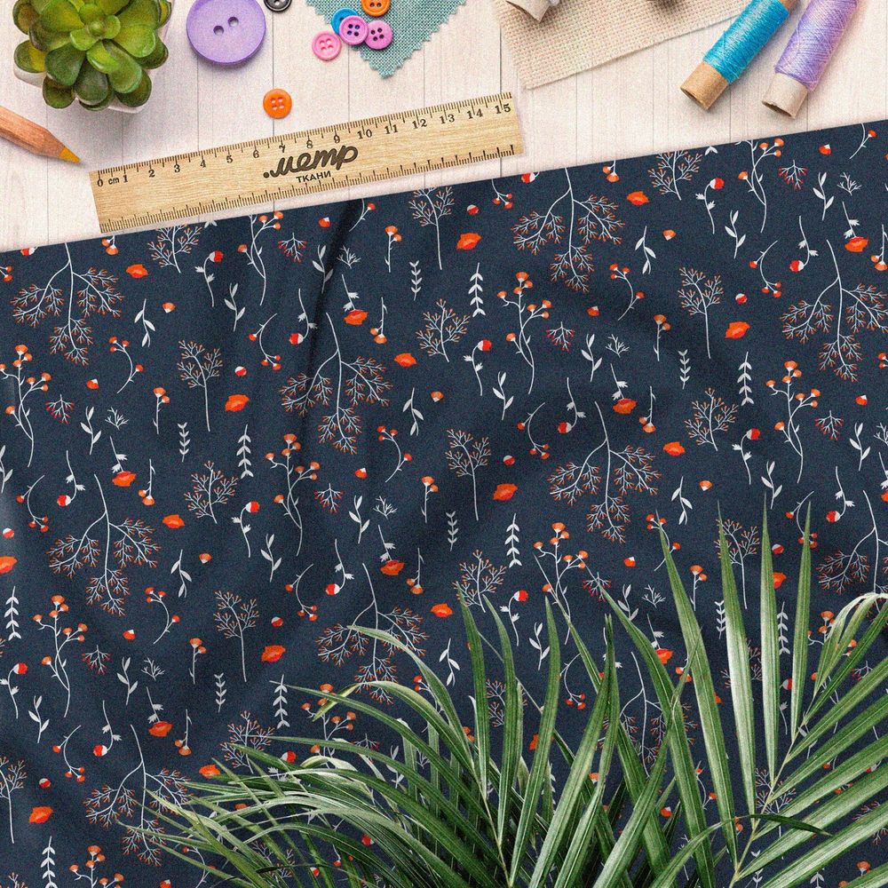 Ткань бифлекс мелкий принт веточки