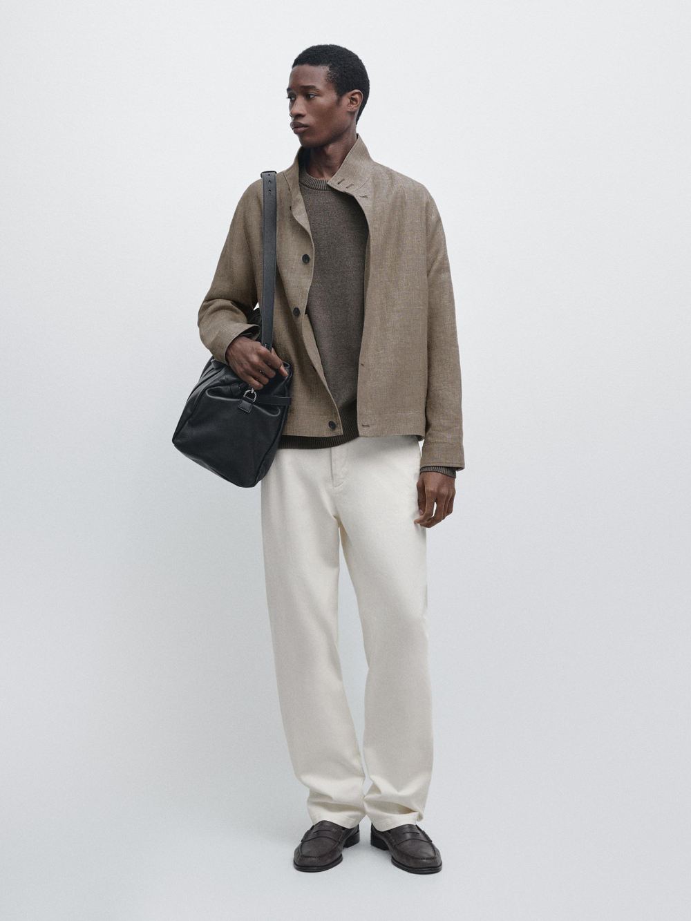 Massimo Dutti Бомбер из смесового льна с воротником, бежевый