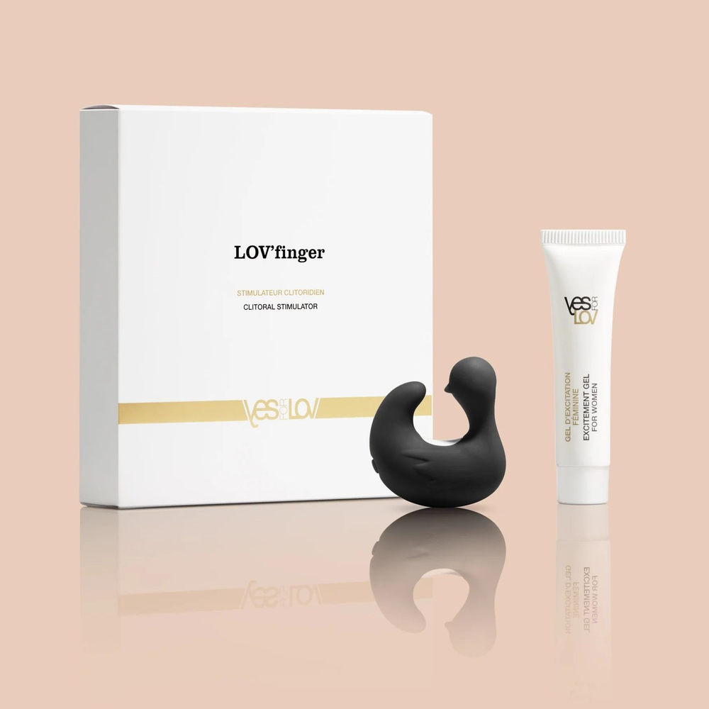 Вибростимулятор-уточка Lov Finger в комплекте с возбуждающим гелем (Цвет: черный)