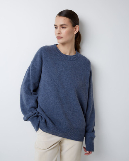 Джемпер из смесового кашемира с круглым вырезом синий меланж