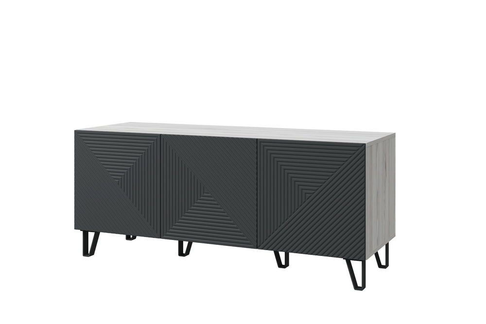 Тумба под ТВ "Ясень Солана", ЛДСП, МДФ, 3 ящика,  136 см x 58 см x 47 см