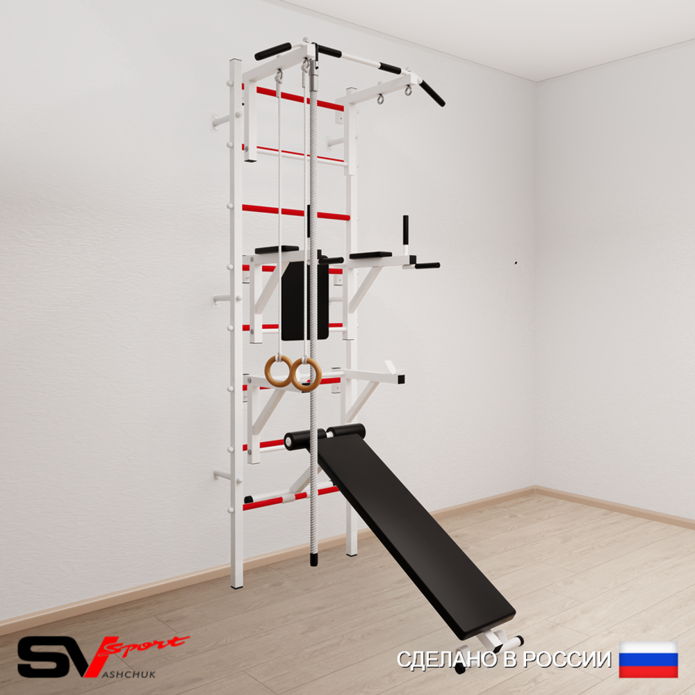 Шведская стенка Sv Sport усиленная 694 (Турник стандарт/Брусья/Стойка/Скамья/Канат/Кольца)