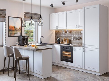 Угловая модульная кухня Лофт-06 Super White - Белый 2140*1500/2300/2600*600