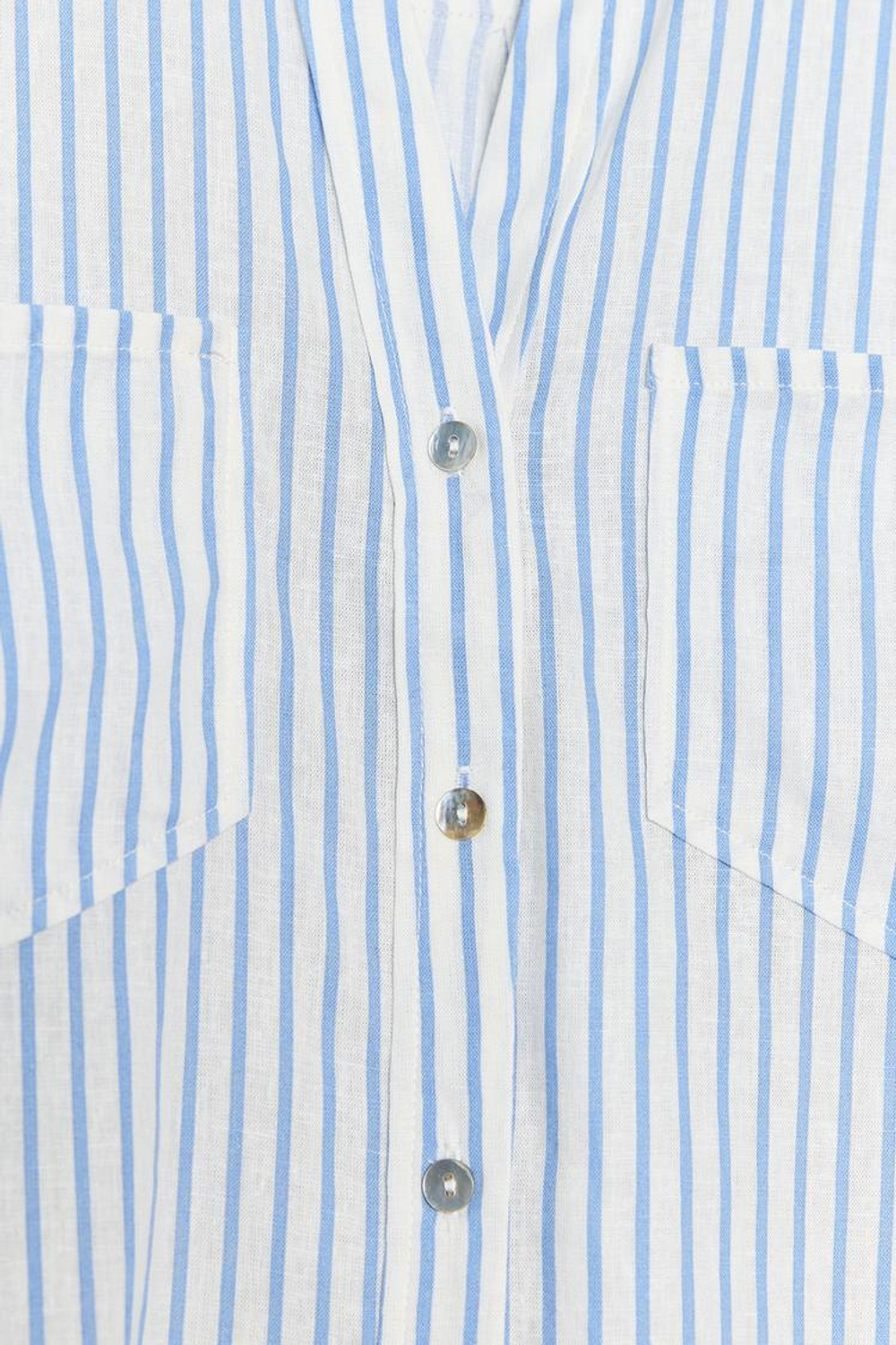 ZARA УКОРОЧЕННАЯ РУБАШКА ИЗ СМЕСОВОГО ЛЬНА, БЕЛЫЙ/НЕБЕСНО-ГОЛУБОЙ