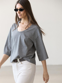 Massimo Dutti Футболка с высоким воротником, серый меланж