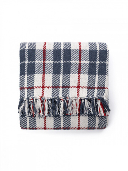 Покрывало DeNASTIA клетка 150x200 хб100% синий/белый Индия