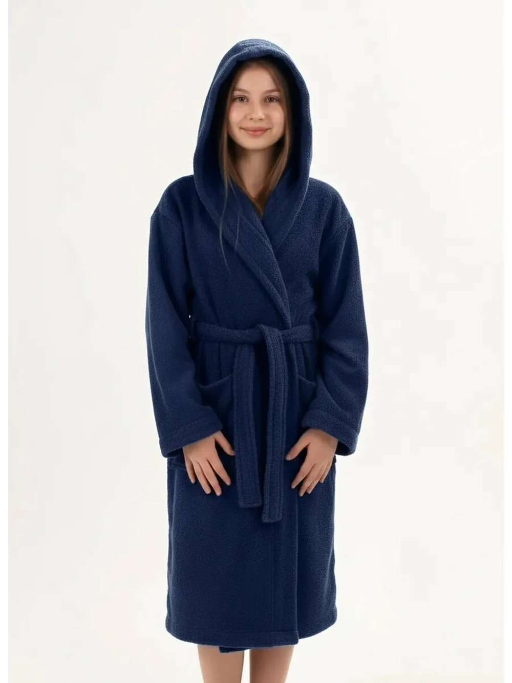 Халат детский махровый "Элит" с капюшоном, цвет: 761-Темно-синий