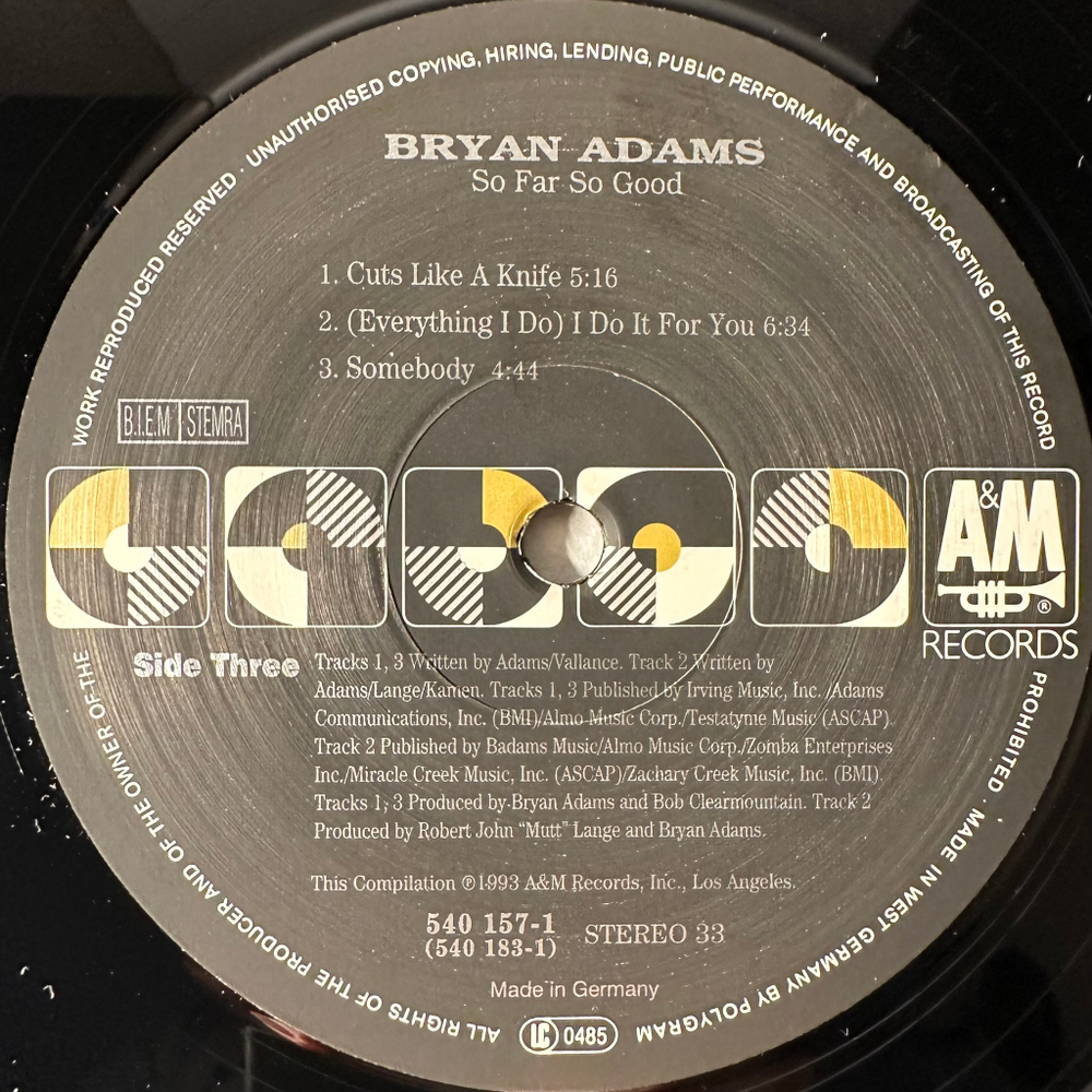 Bryan Adams ‎– So Far So Good 2LP (Германия 1993г.)