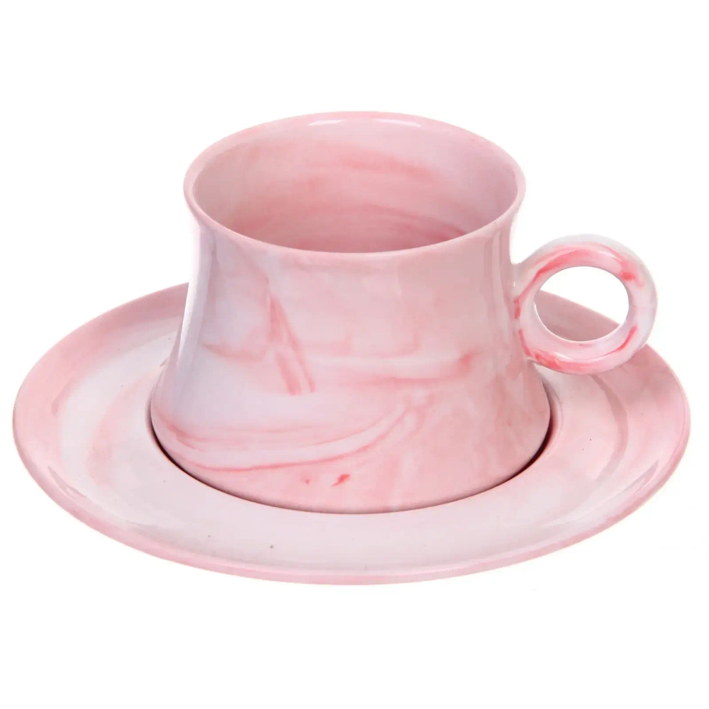 Чайная пара «Мрамор» (кружка 200мл+блюдце), розовая
