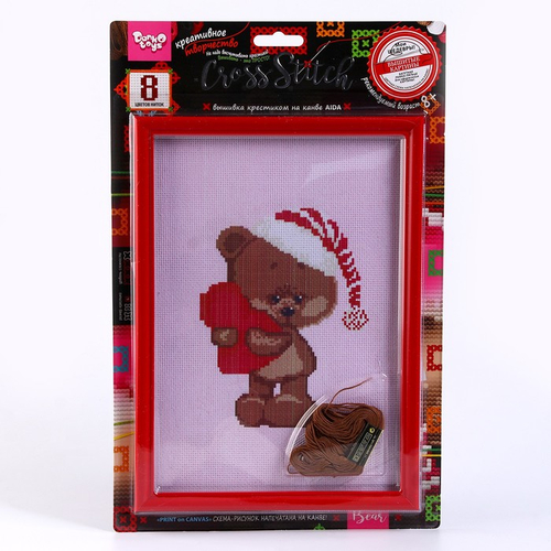 Вышивка крестиком на канве, серия CROSS STITCH «Мишка с сердечком», Danko Toys