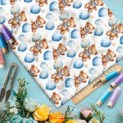 Ткань премиум шелк искусственный Армани медвежата с воздушными шарами