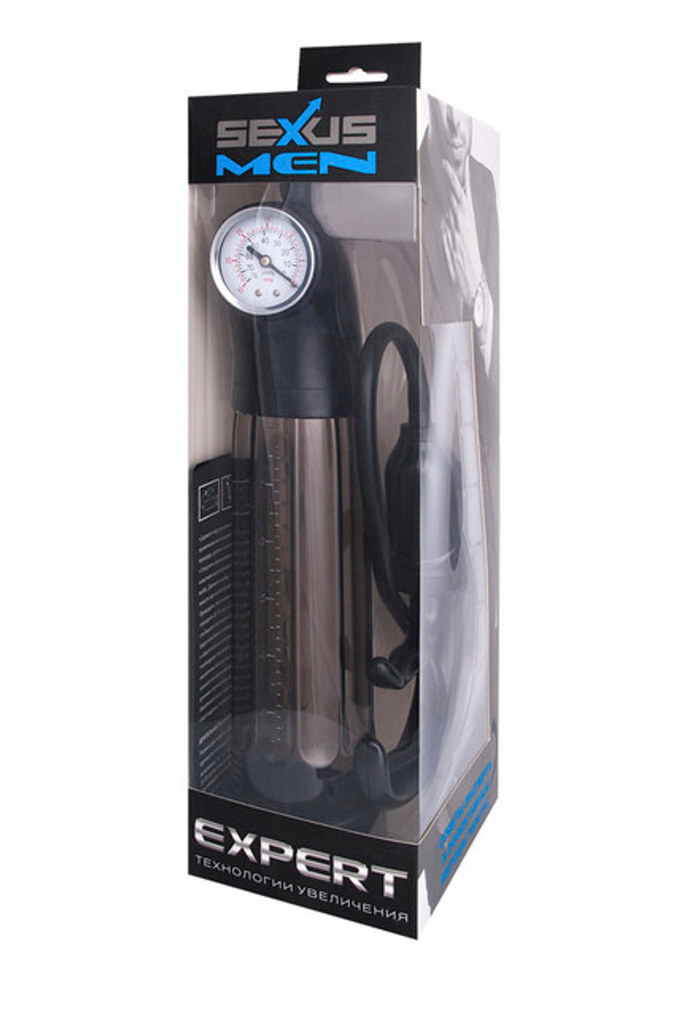 Поршневая вакуумная помпа с манометром Sexus Men Expert (Цвет: прозрачный с черным)