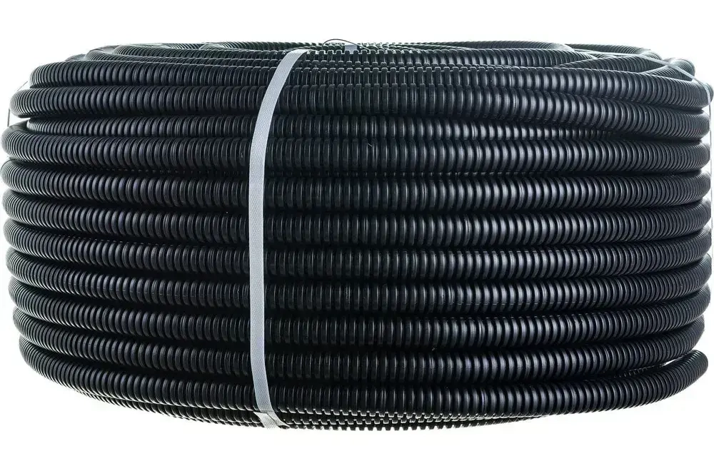 Труба гибкая гофрированная ПНД 16мм с протяжкой лёгкая (100м) чёрный