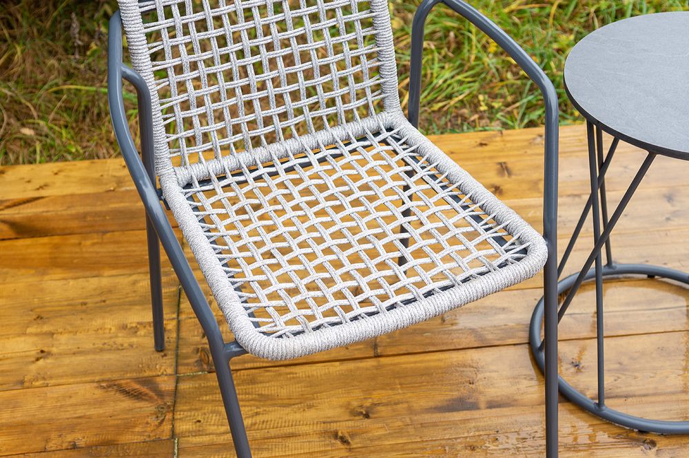 "Тунис" стул плетеный из роупа, каркас алюминий темно-серый (RAL7024), роуп светло-серый