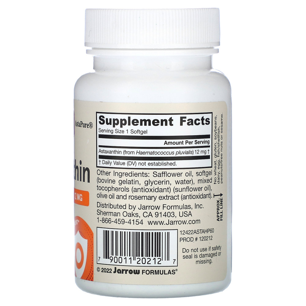 Jarrow Formulas, астаксантин, 12 мг, 60 мягких таблеток