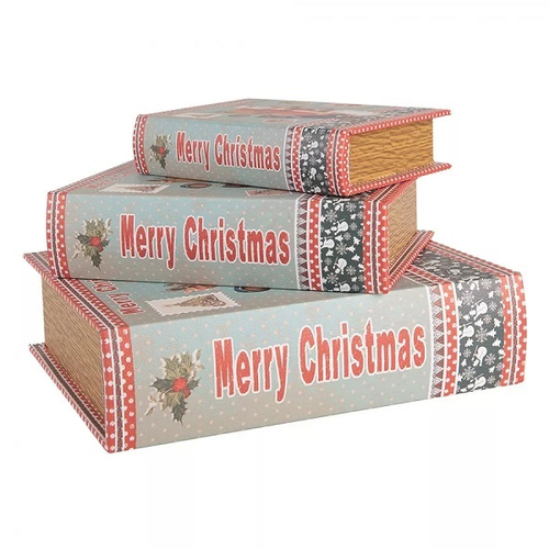 Набор из 3-х шкатулок-книг "Ретро Рождество" 27x22x7 / 22x17x6 / 17x12x4см