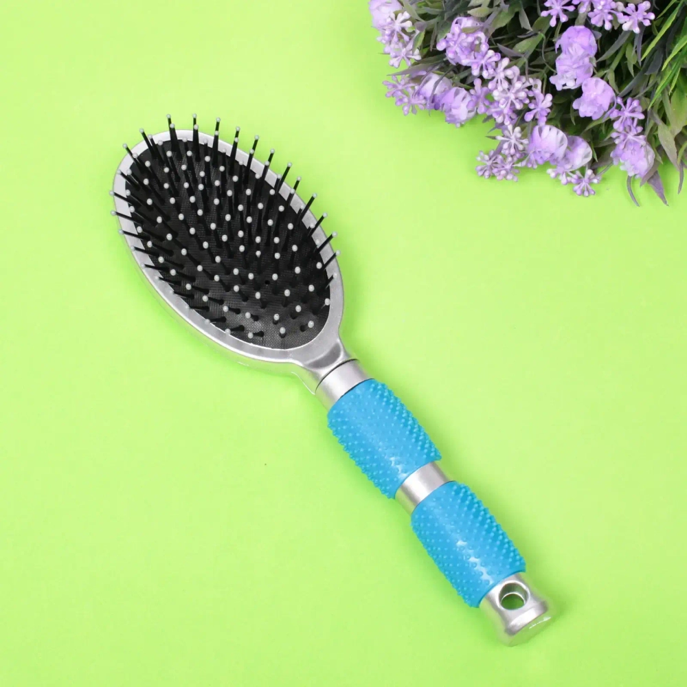 Расческа массажная «Lavanda», овальная малая, цвет ручки голубой, 23,5см.