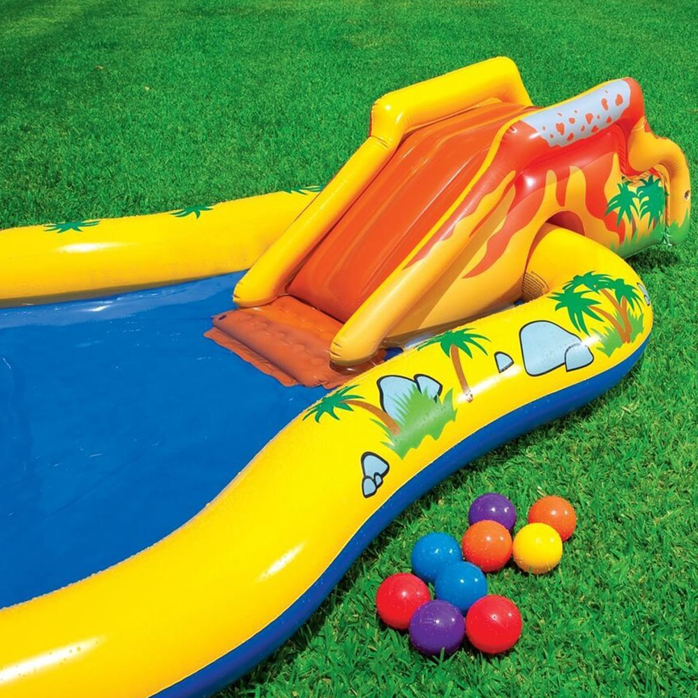 Игровой центр-бассейн 249х191х109 см, 216 л, Динозавр, горка, распылитель, мячики, от 2 лет, Intex, 57444NP