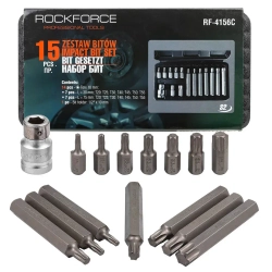 Набор бит TORX с битодержателем,15пр. 1/2''(L: 30/75мм, Т20,Т25,Т30,Т40,Т45,Т50,Т55) RockForce##Rock FORCE RF-4156(C)