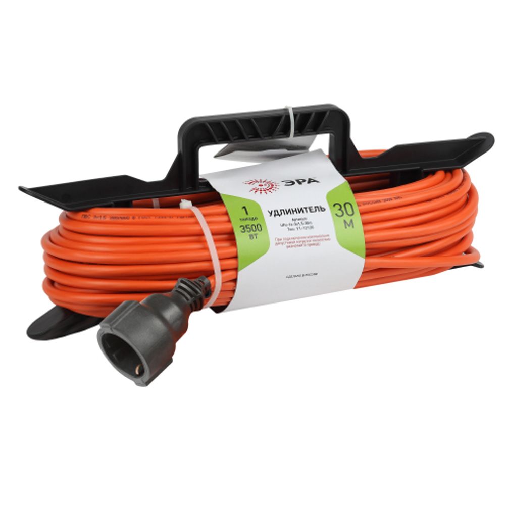 Удлинитель силовой ЭРА UFx-1e-3x1.5-30m на рамке c заземлением 1 розетка 30м ПВС 3x1.5мм2 | Силовые удлинители