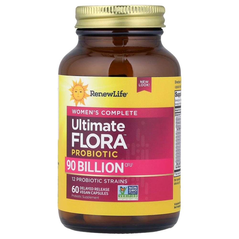 Renew Life, комплекс для женщин, пробиотик Ultimate Flora™, 90 млрд КОЕ, 60 веганских капсул с отсроченным высвобождением