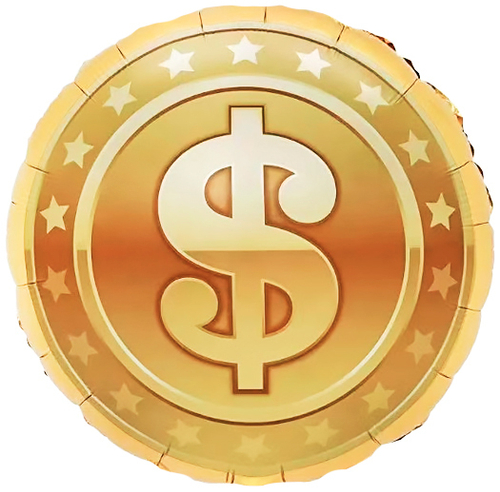 Шар (18''/46 см) Круг, Знак Доллара, Золото, 1 шт.