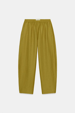 ZARA БРЮКИ BARREL ИЗ ЛЬНА, ЦВЕТ ОЛИВКОВОГО МАСЛА