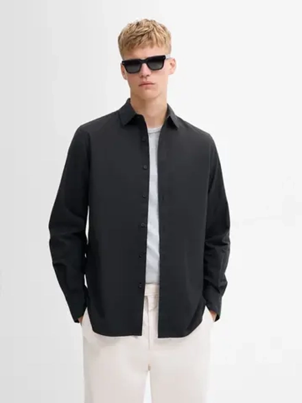 Massimo Dutti Рубашка из 100% хлопкового твила, темно-синий
