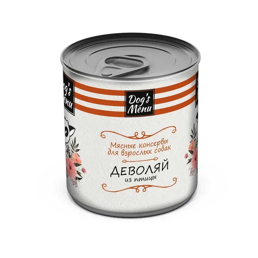 DOG'S MENU Мясные консервы для взрослых собак Деволяй из птицы, 750 г