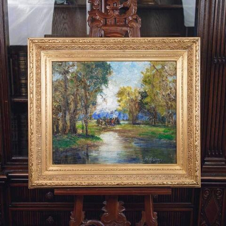 Винтаж: Картина «Отдых у реки»